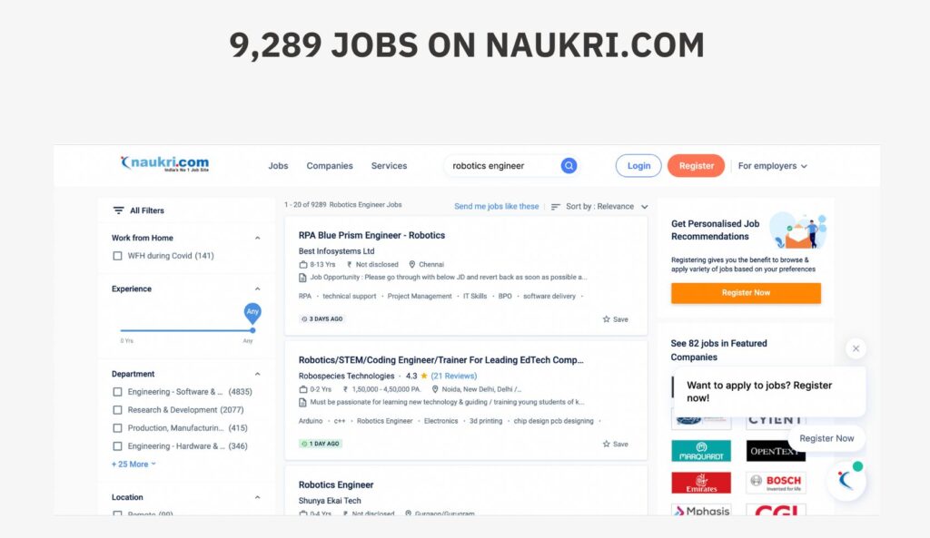 naukri.com jobs on robotics